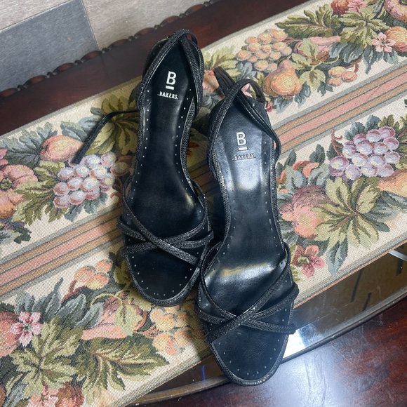 Bakers Sparkle Black Platform Wedges Ankle Straps Open Toe Shoes Size 6.5B - Picture 9 of 9